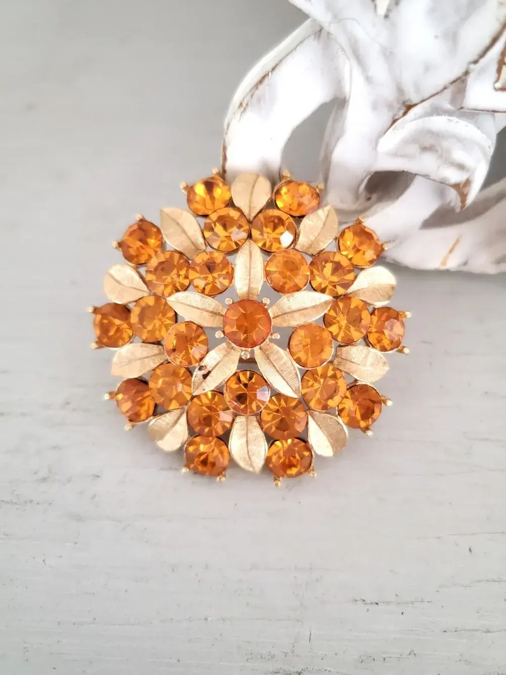 Vintage Orange Flower Brooch Pin by Sarah Coventry